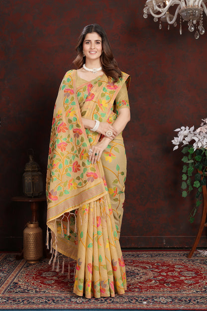Amazing Beige Color Cotton Jamdani Saree