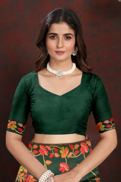 Green Color Soft Cotton Jamdani Saree
