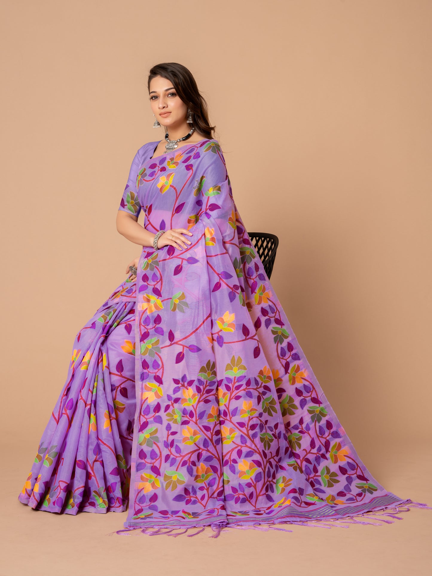 Lavender Color Soft Cotton Jamdani Saree