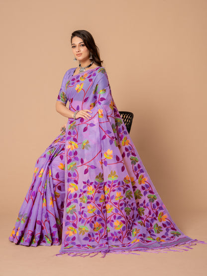 Lavender Color Soft Cotton Jamdani Saree