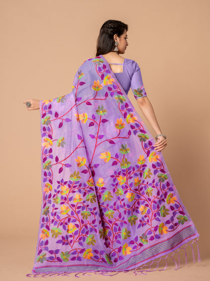 Lavender Color Soft Cotton Jamdani Saree