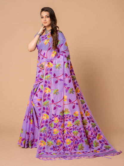 Lavender Color Soft Cotton Jamdani Saree