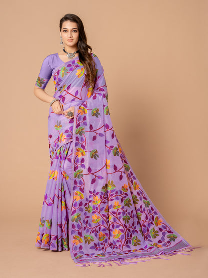 Lavender Color Soft Cotton Jamdani Saree