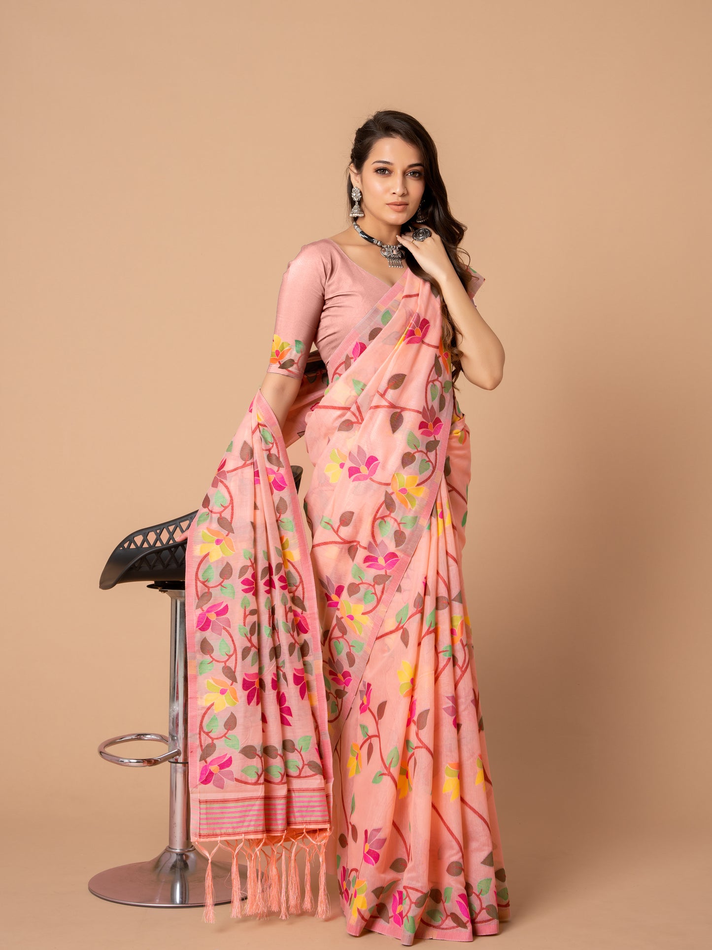Amazing Pink Color Cotton Jamdani Saree