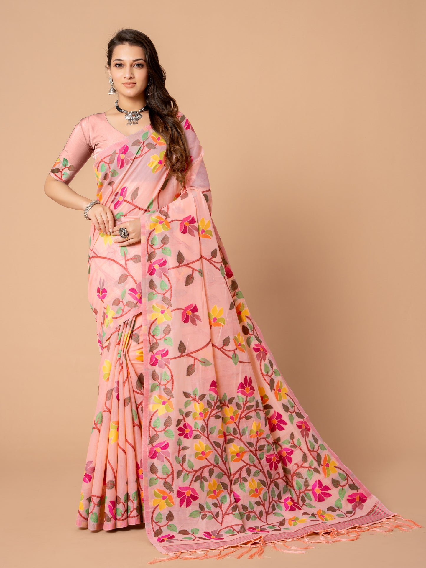 Amazing Pink Color Cotton Jamdani Saree
