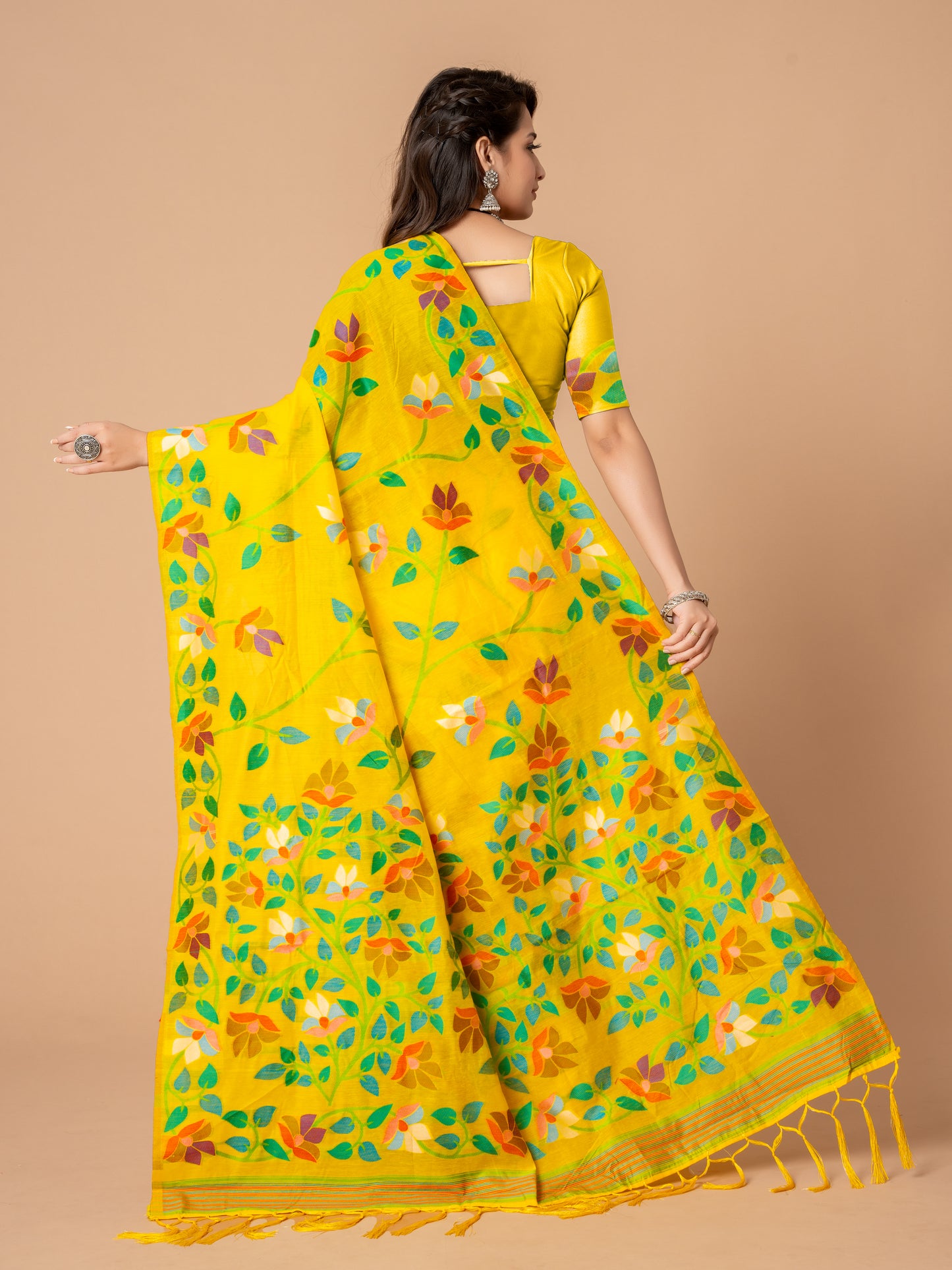 Yellow Color Soft Cotton Jamdani Saree