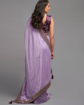 Lavender Chinon Saree with Zari Embroidery Lace