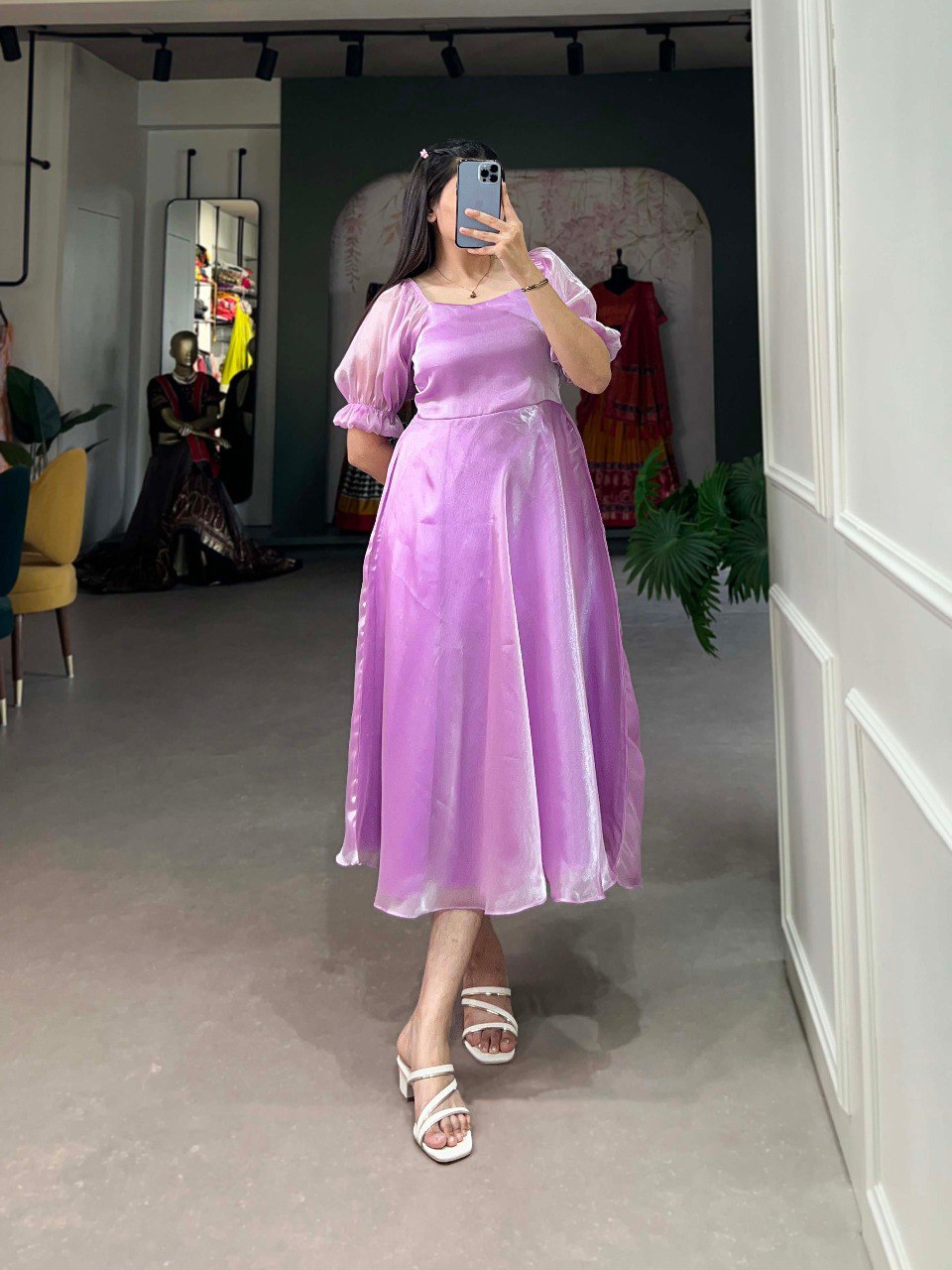 Lavender Color Burberry Silk Ready Made Gown