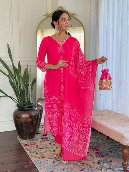 Pink Color French Crepe  Kurti Pant Set