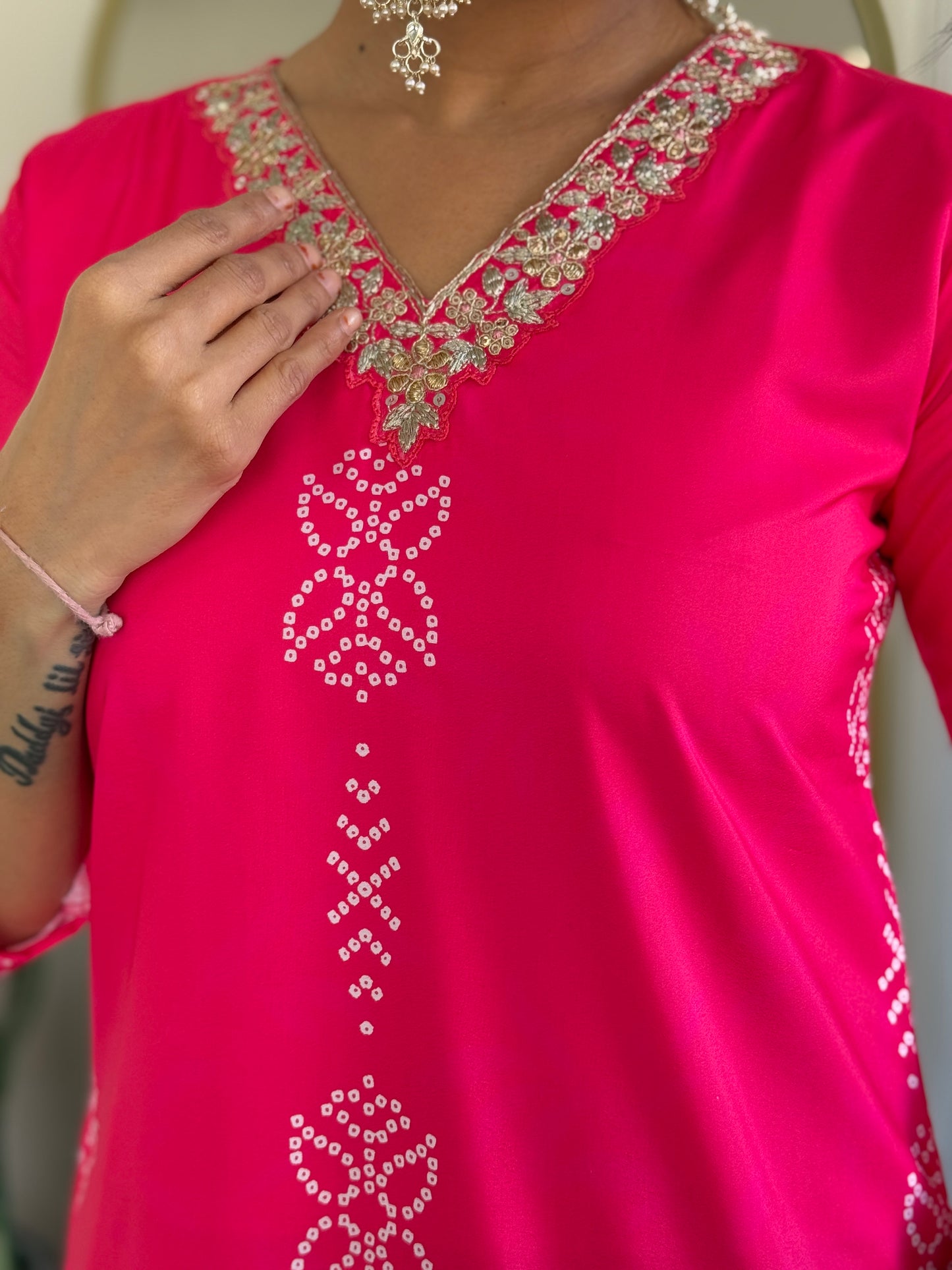 Pink Color French Crepe  Kurti Pant Set