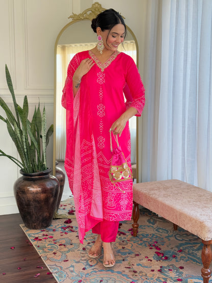 Pink Color French Crepe  Kurti Pant Set