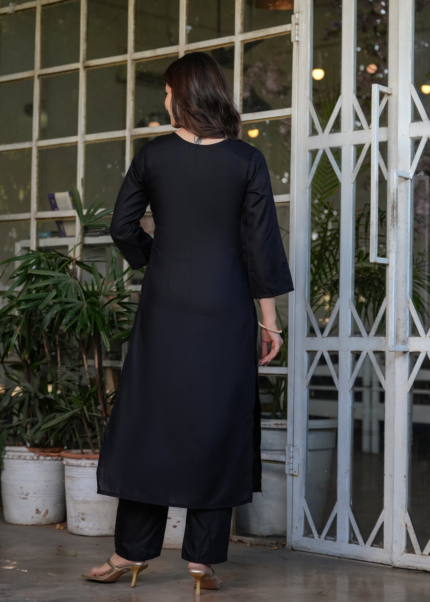 Black Color Viscose Rayon Kurti Pant Set