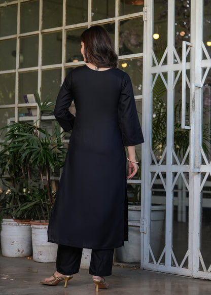 Black Color Viscose Rayon Kurti Pant Set