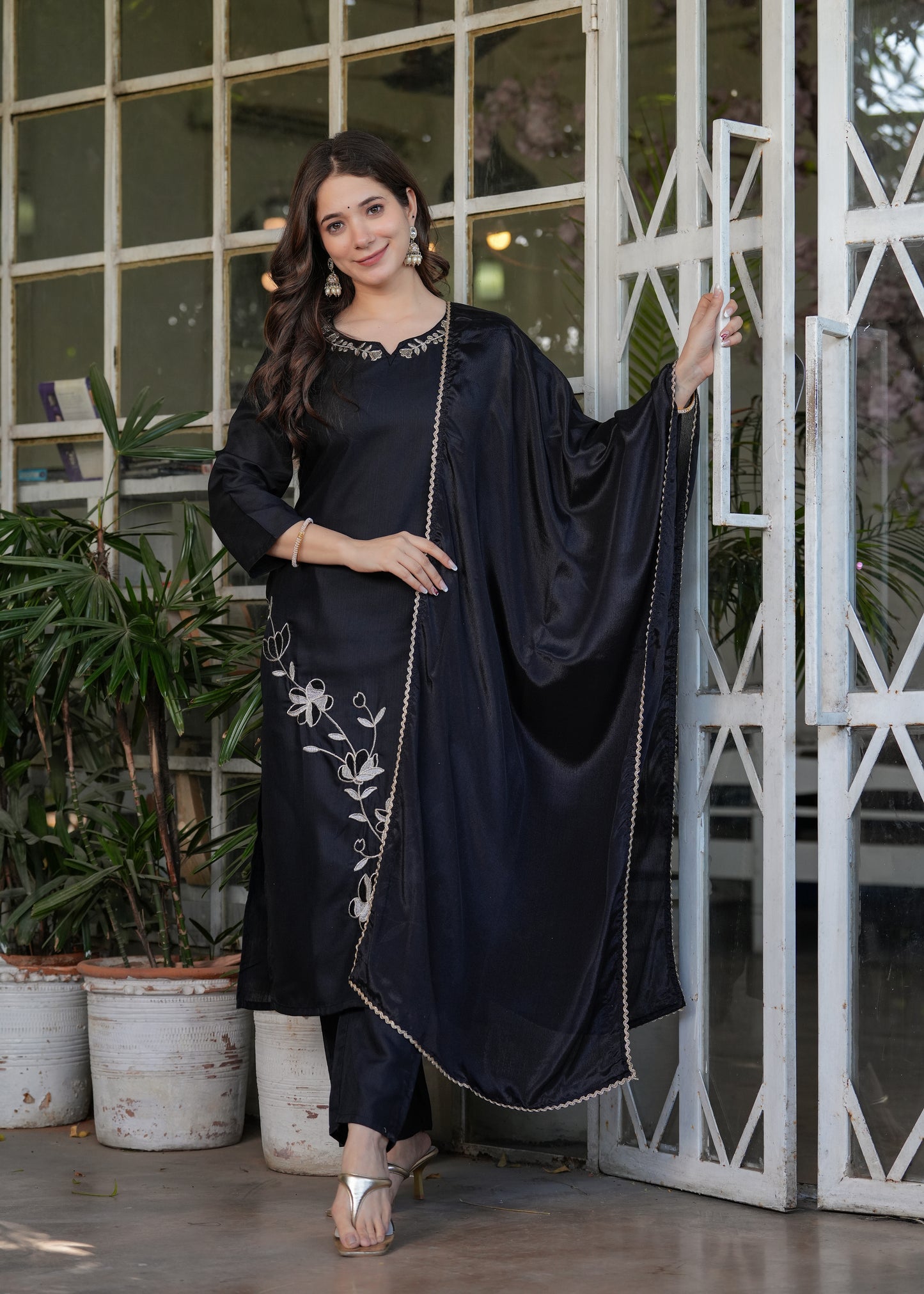 Black Color Viscose Rayon Kurti Pant Set