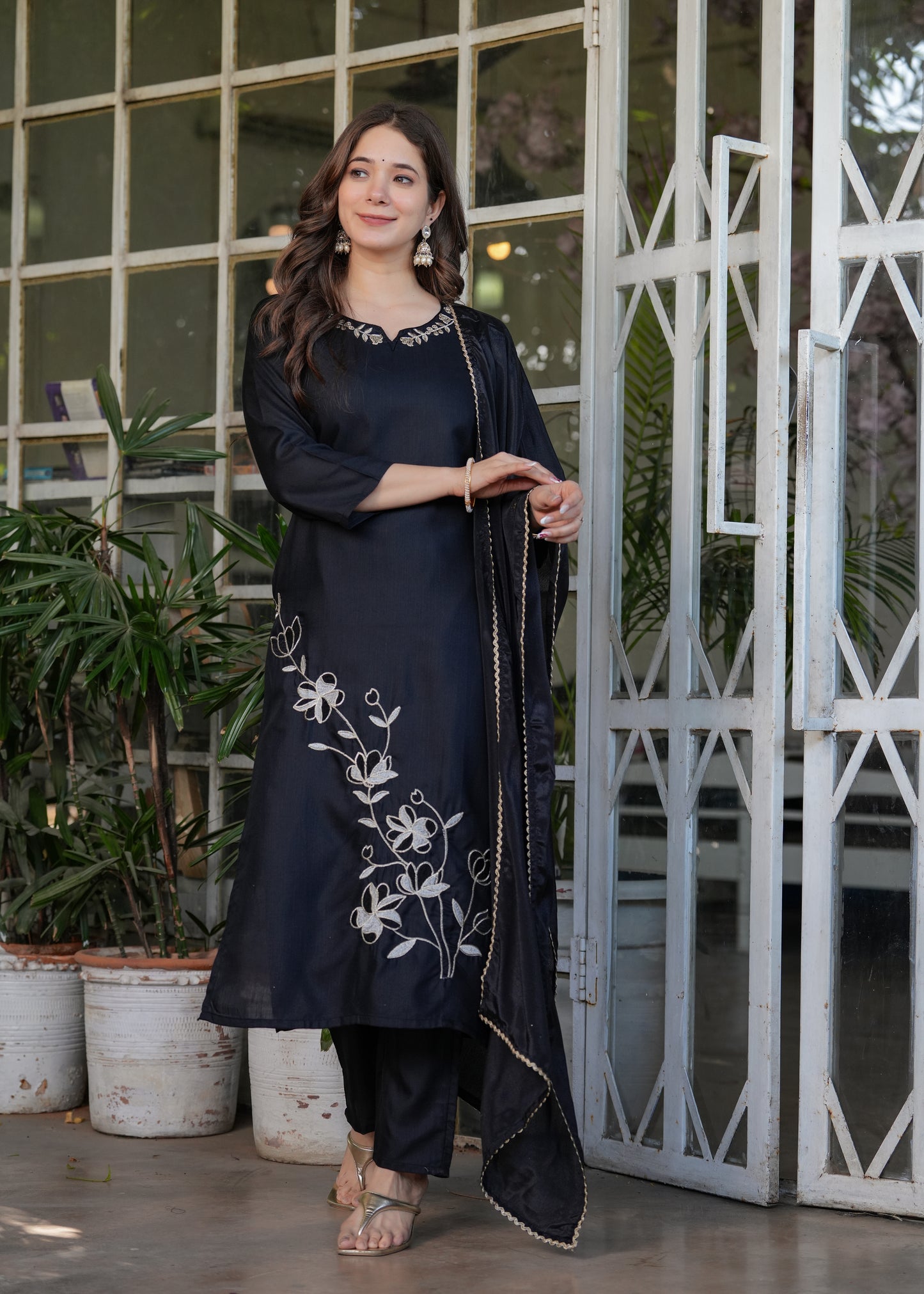 Black Color Viscose Rayon Kurti Pant Set
