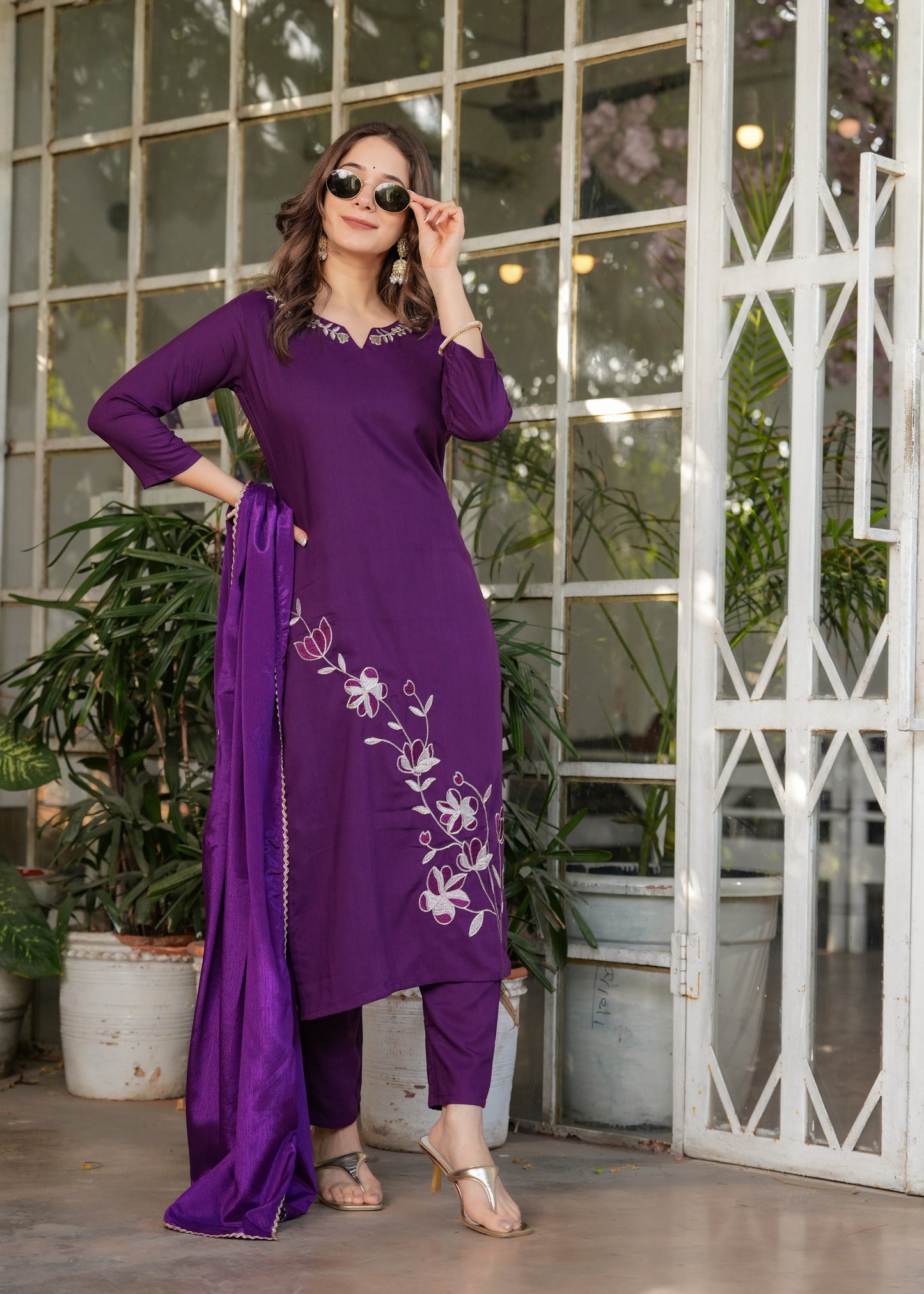 Purple Color Viscose Rayon Kurti Pant Set