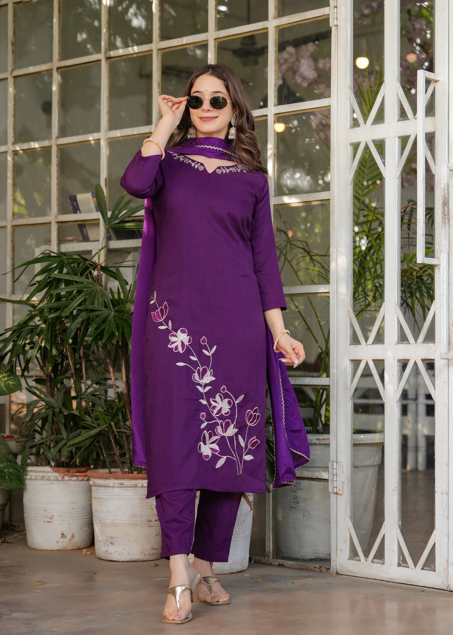 Purple Color Viscose Rayon Kurti Pant Set