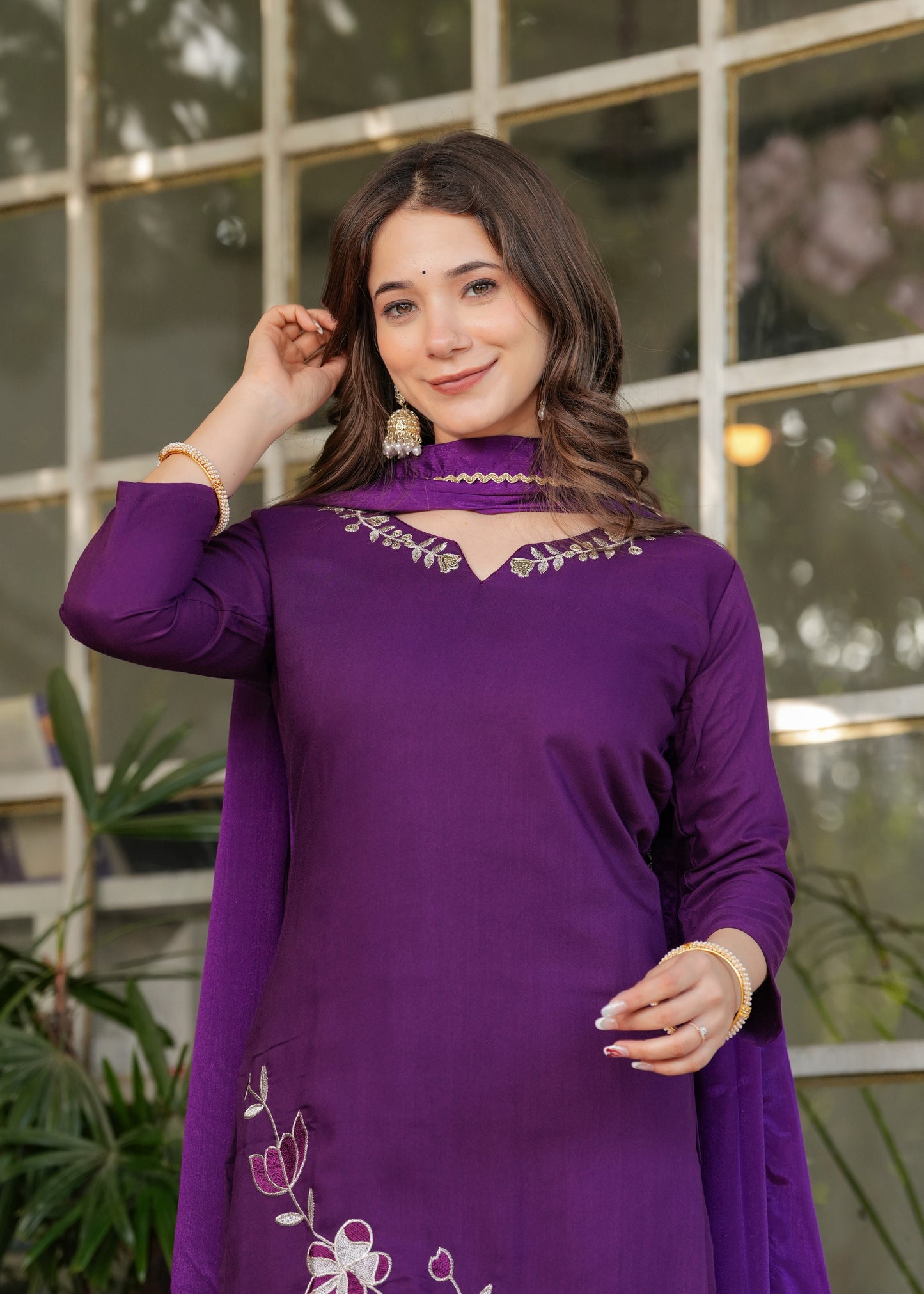 Purple Color Viscose Rayon Kurti Pant Set
