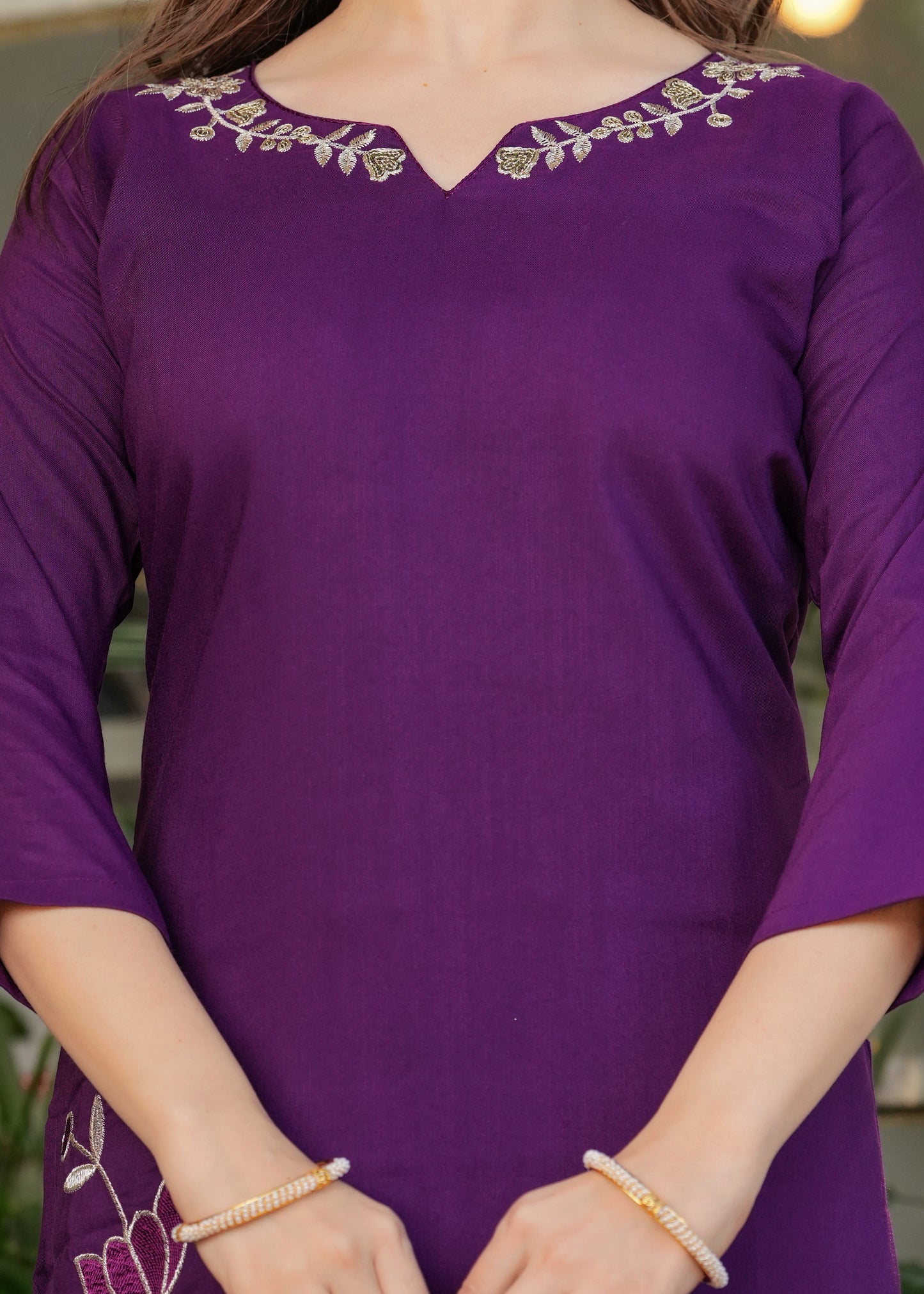 Purple Color Viscose Rayon Kurti Pant Set