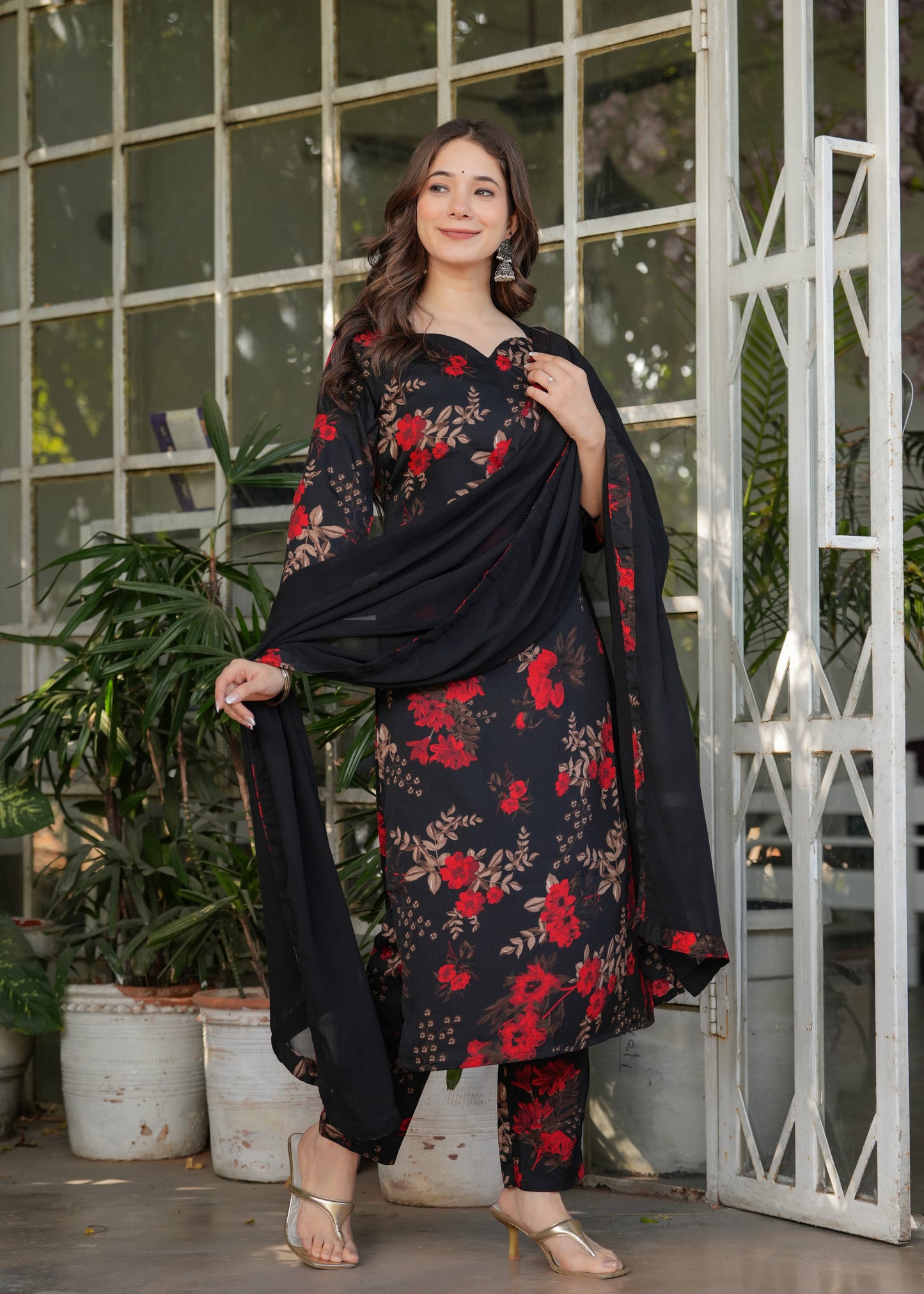 Black Color Silk Blend Party Wear Kurti Pant Set