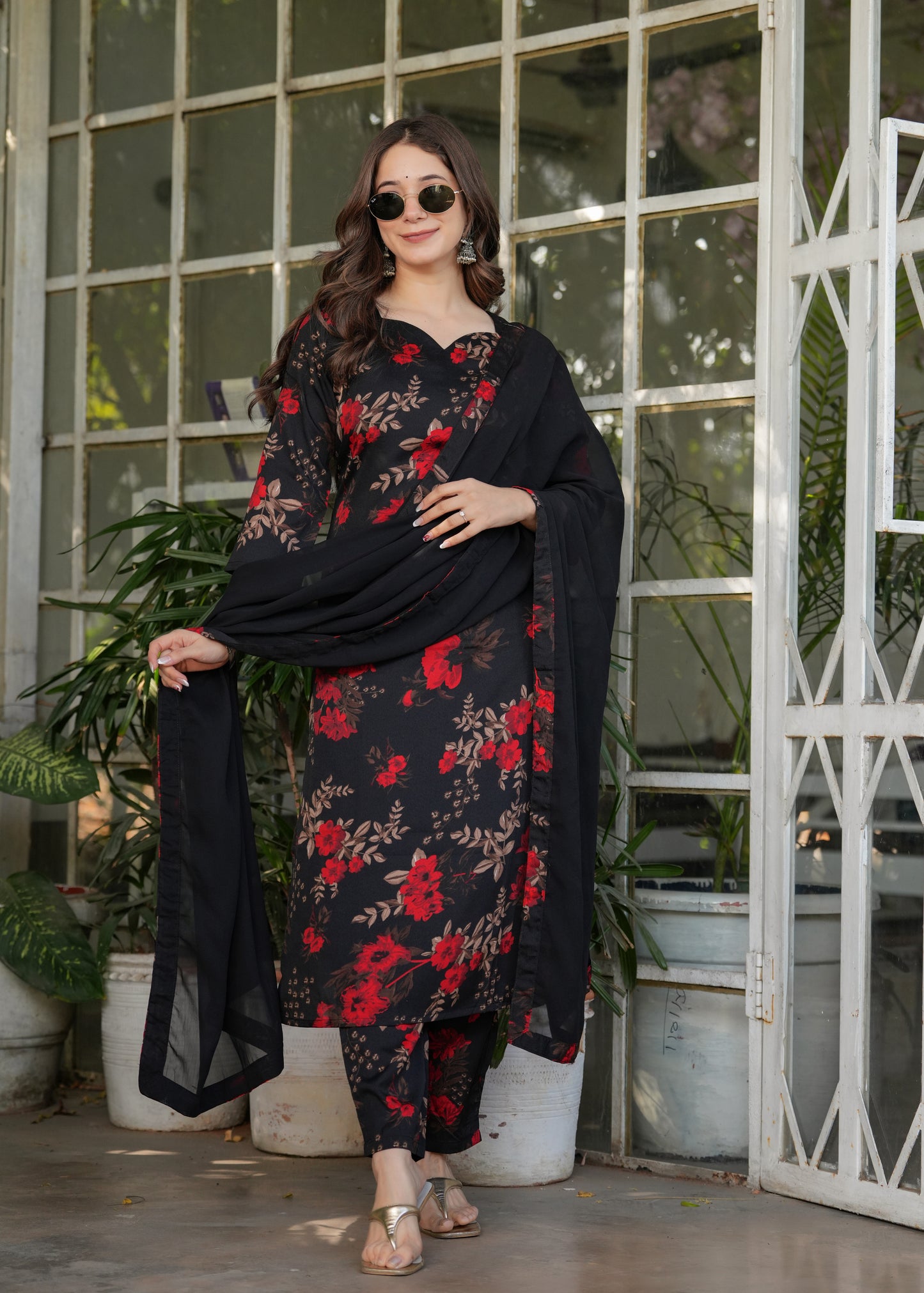 Black Color Silk Blend Party Wear Kurti Pant Set
