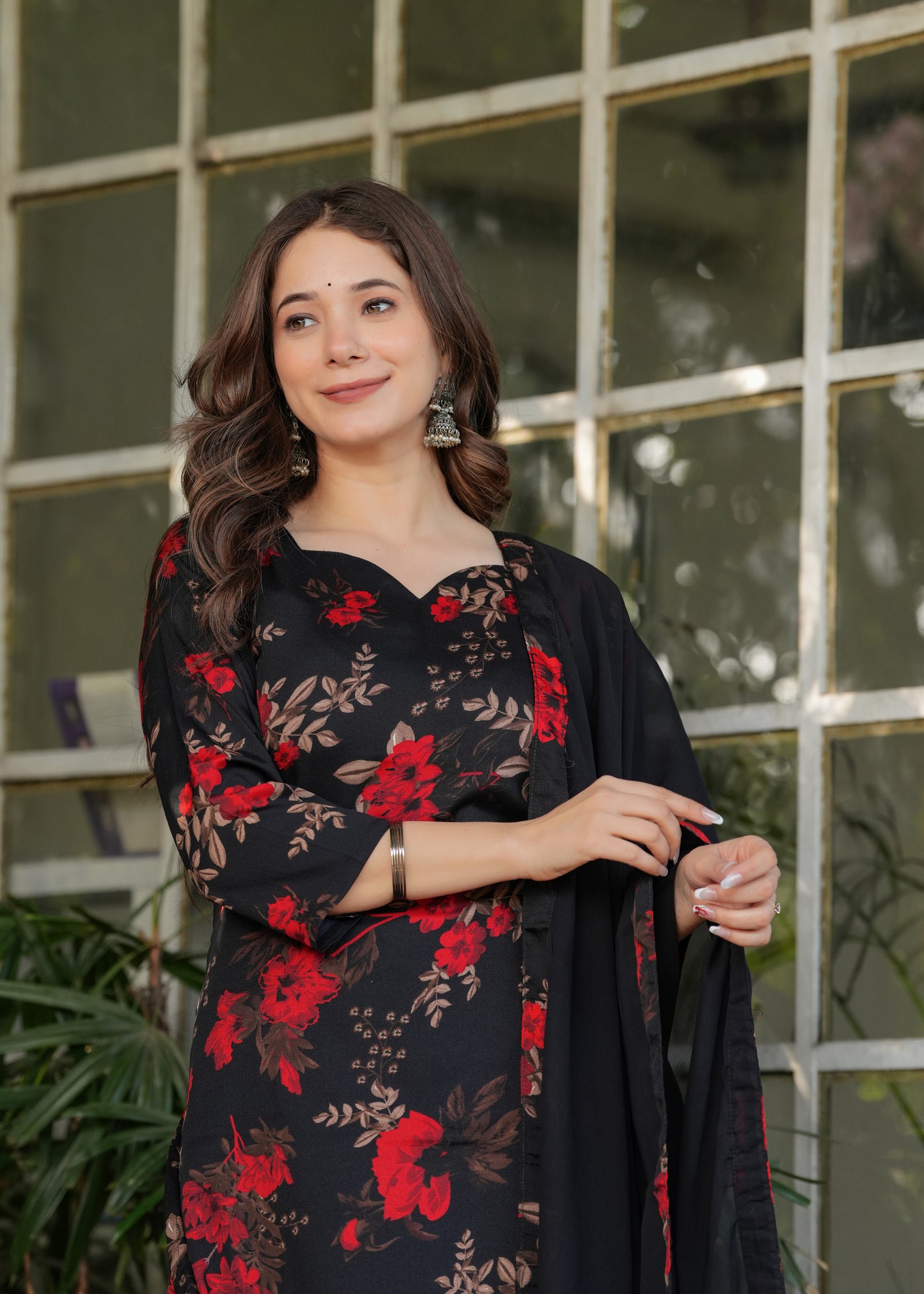 Black Color Silk Blend Party Wear Kurti Pant Set