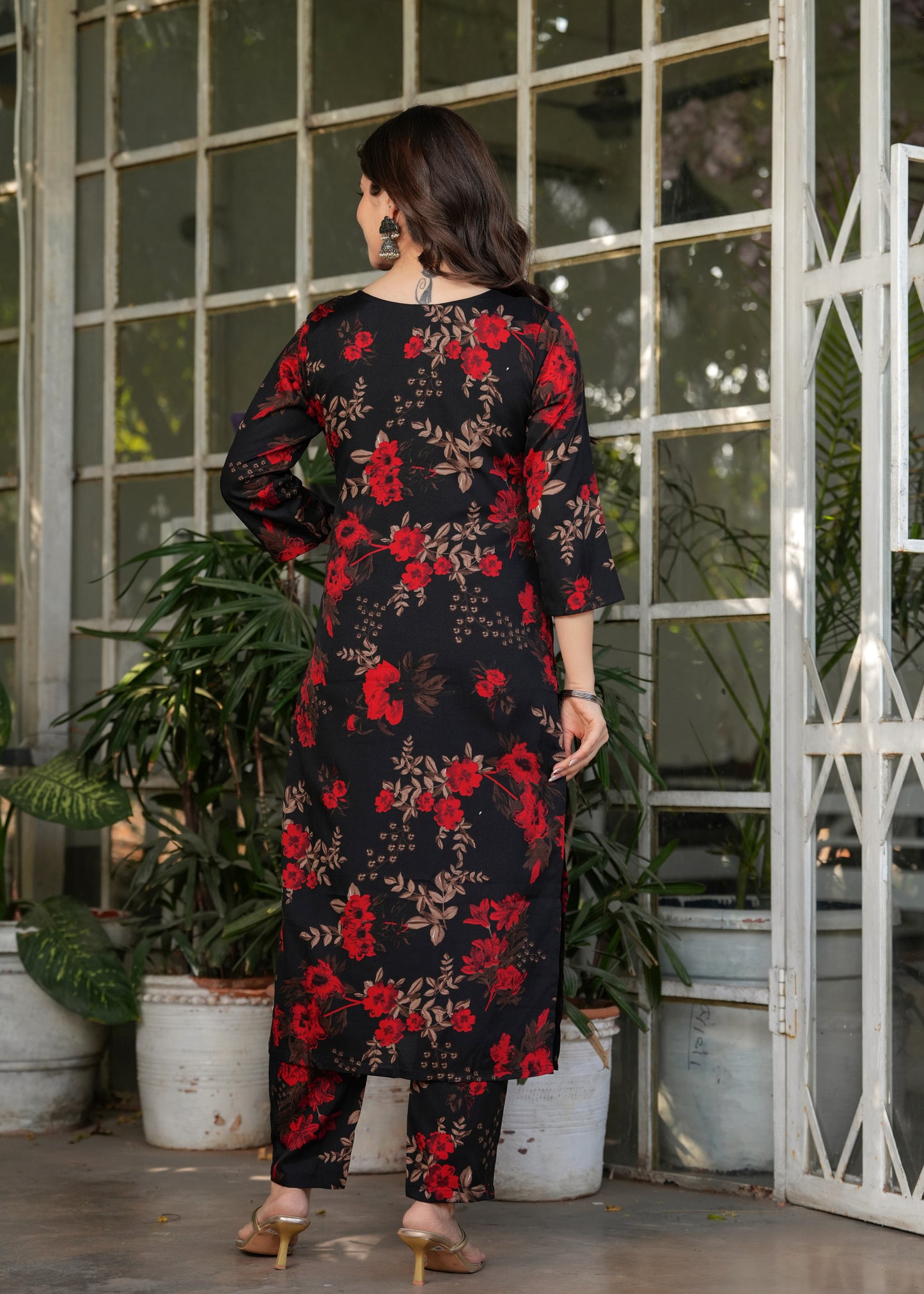 Black Color Silk Blend Party Wear Kurti Pant Set