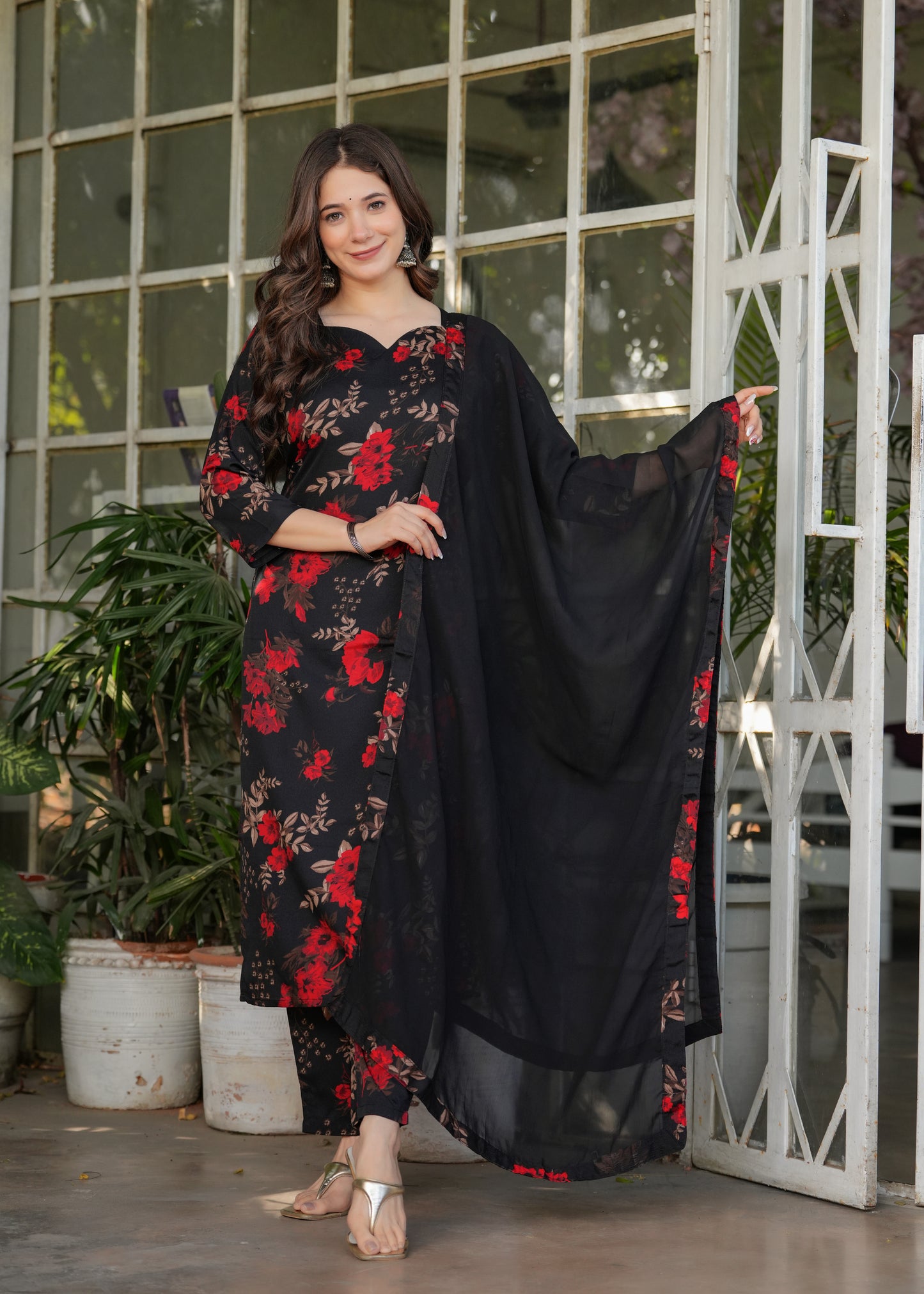 Black Color Silk Blend Party Wear Kurti Pant Set