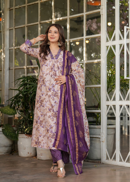 Beige Color Pure Cotton Designer Kurti Pant Set