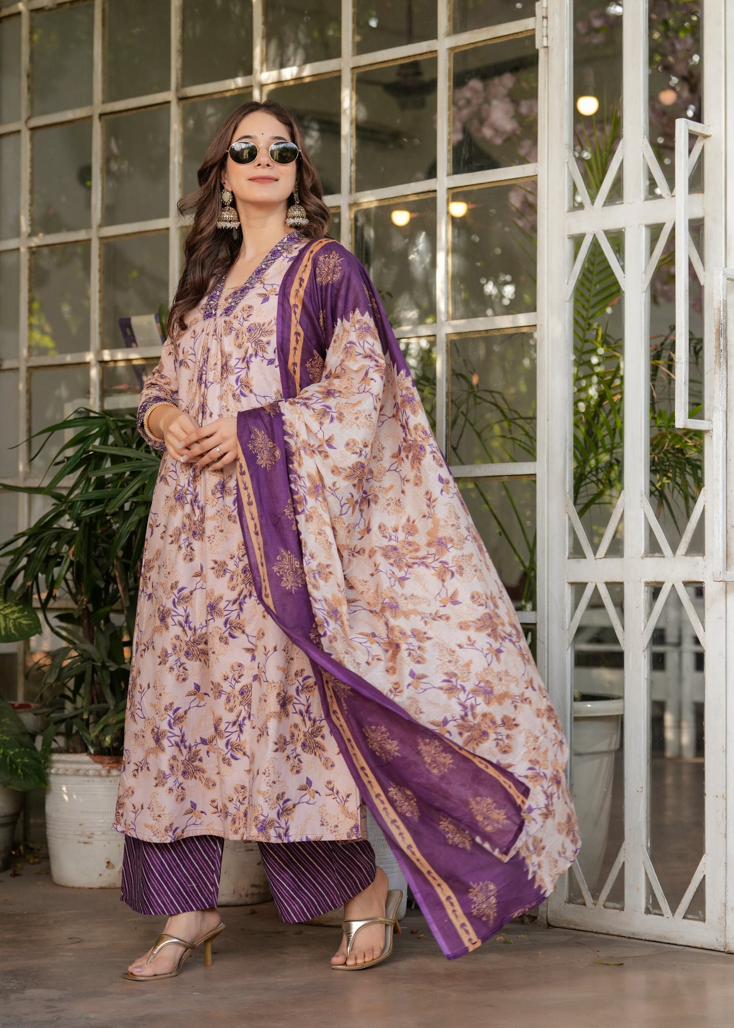 Beige Color Pure Cotton Designer Kurti Pant Set