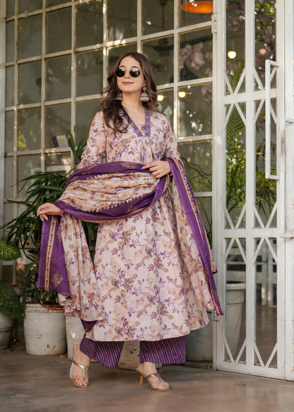 Beige Color Pure Cotton Designer Kurti Pant Set