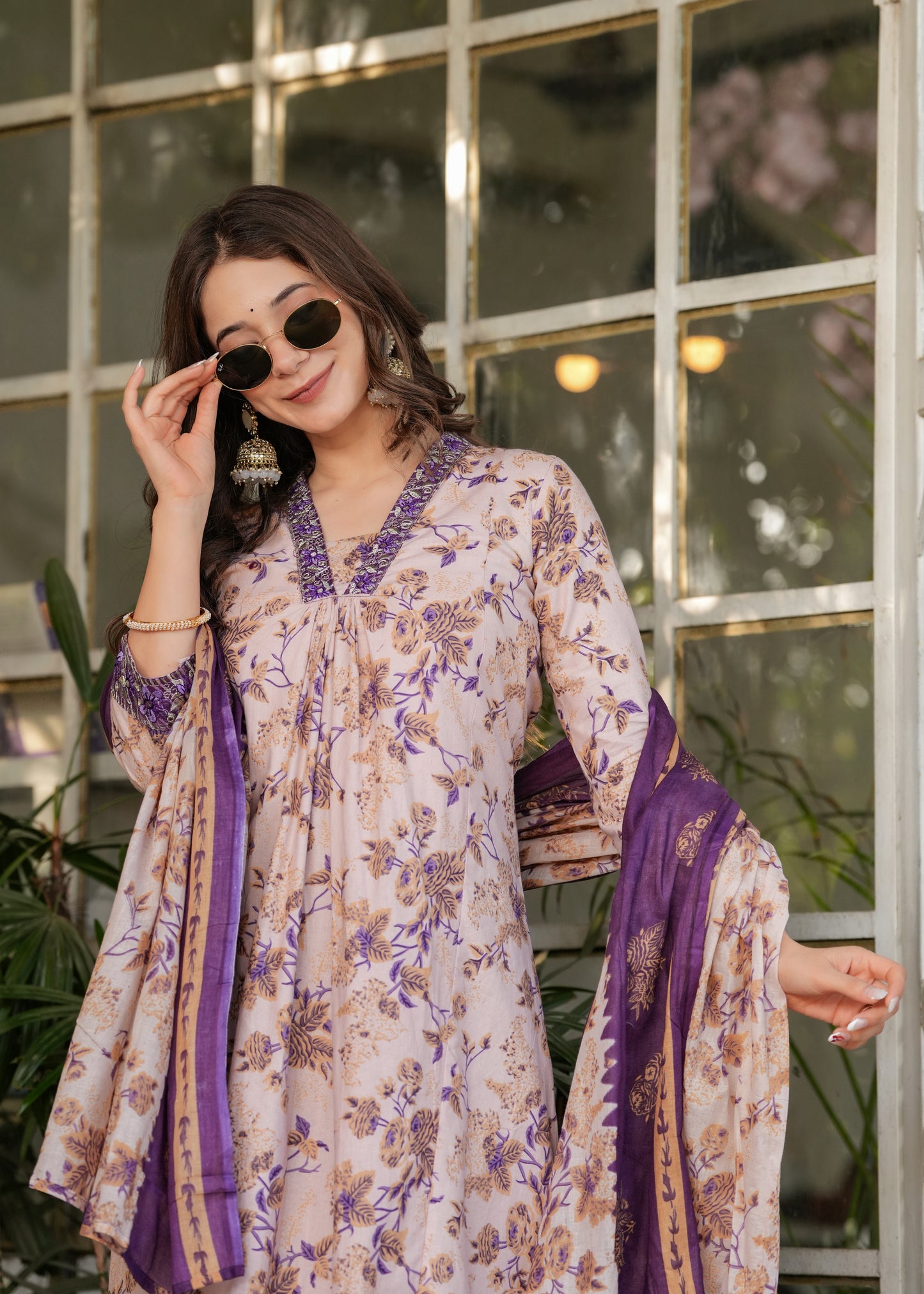 Beige Color Pure Cotton Designer Kurti Pant Set