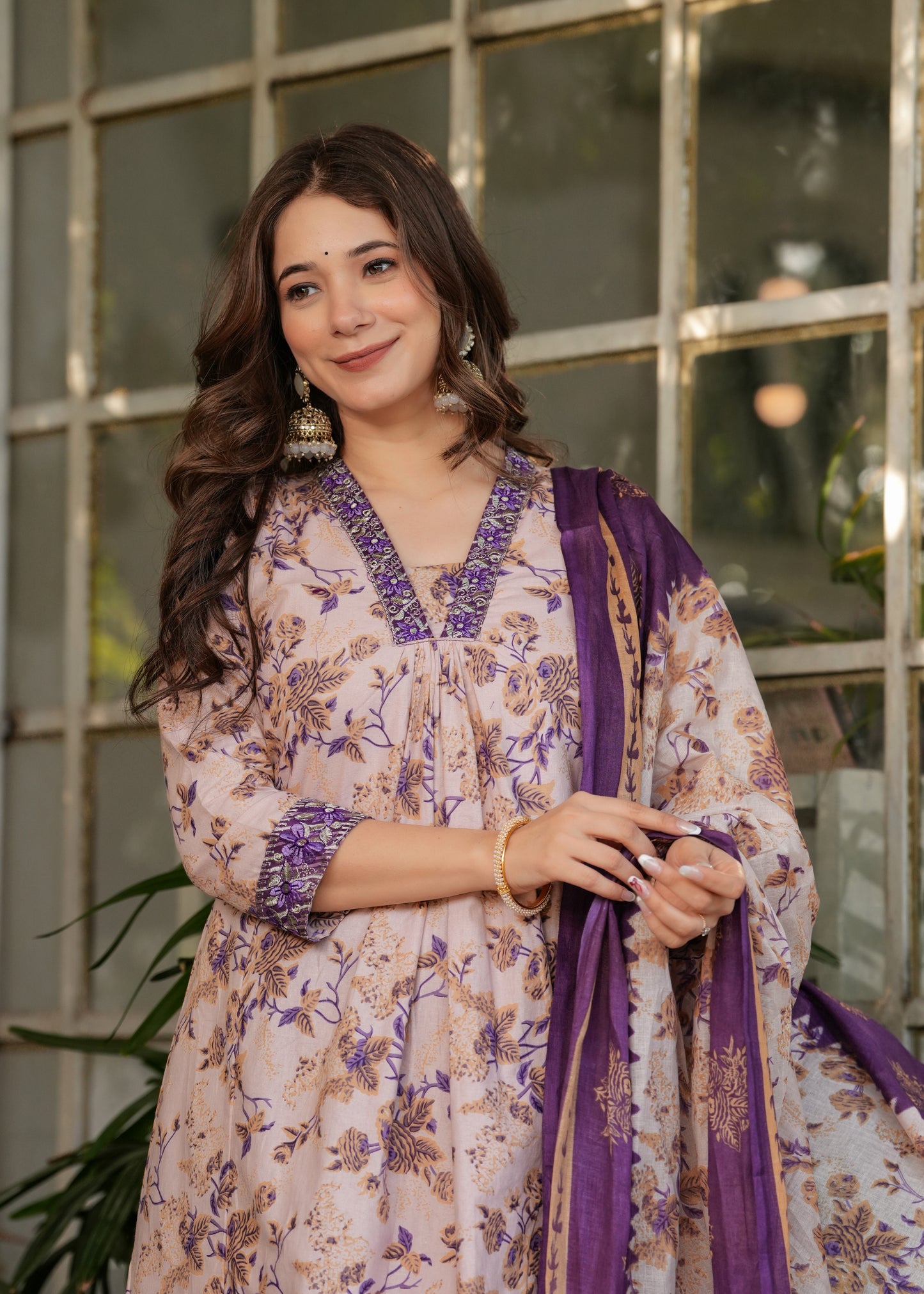 Beige Color Pure Cotton Designer Kurti Pant Set