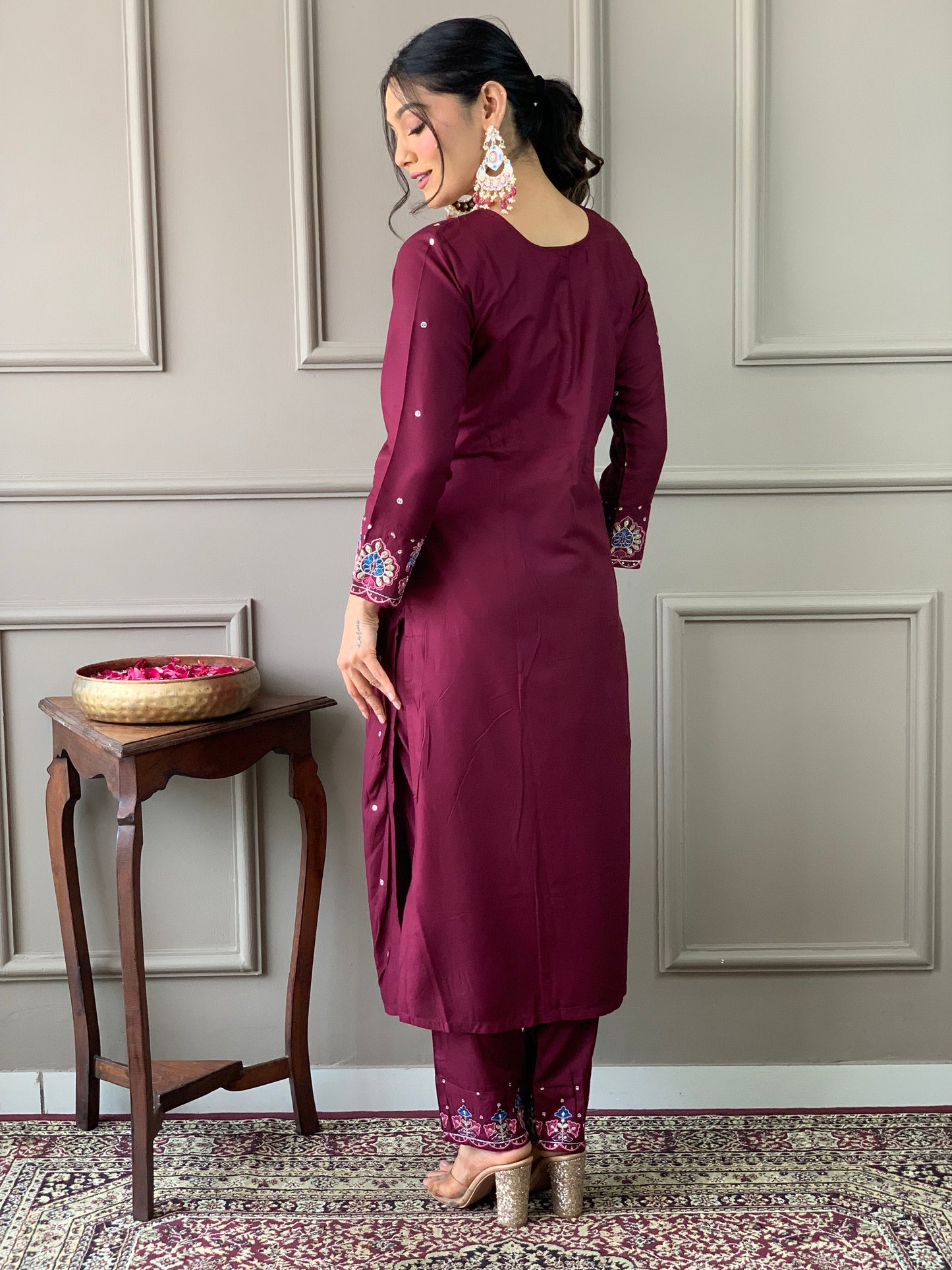 Purple Color Viscose Chanderi Casual Kurti Pant Set
