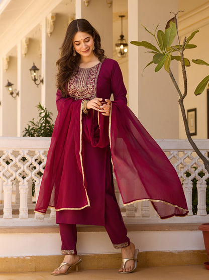 Maroon Color Rayon Designer  Kurti Pant Set