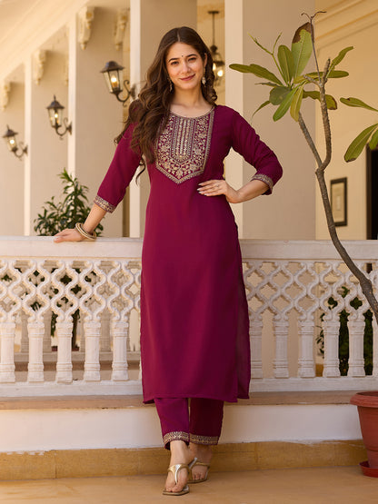 Maroon Color Rayon Designer  Kurti Pant Set
