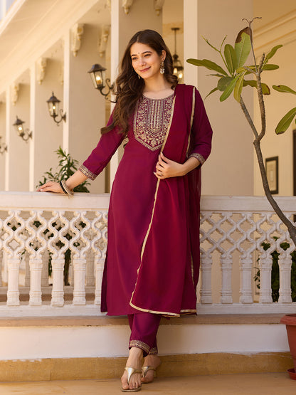 Maroon Color Rayon Designer  Kurti Pant Set