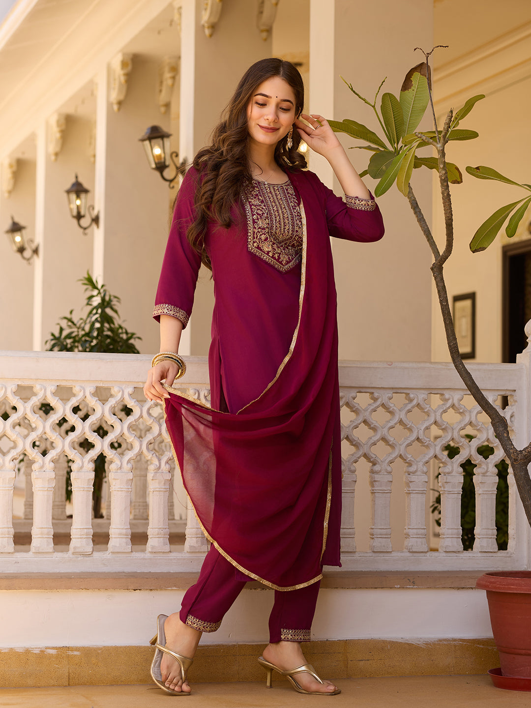 Maroon Color Rayon Designer  Kurti Pant Set
