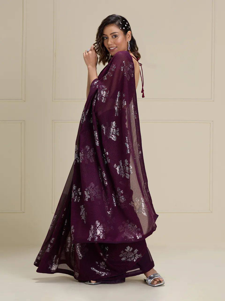Magenta Gorgeous Georgette Saree with Piping & Crochet