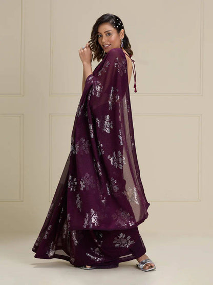 Magenta Gorgeous Georgette Saree with Piping & Crochet