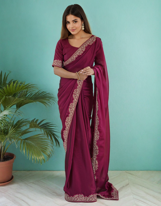 Elegant Magenta Color Rangoli Silk Saree with Coding Work – Party Wear