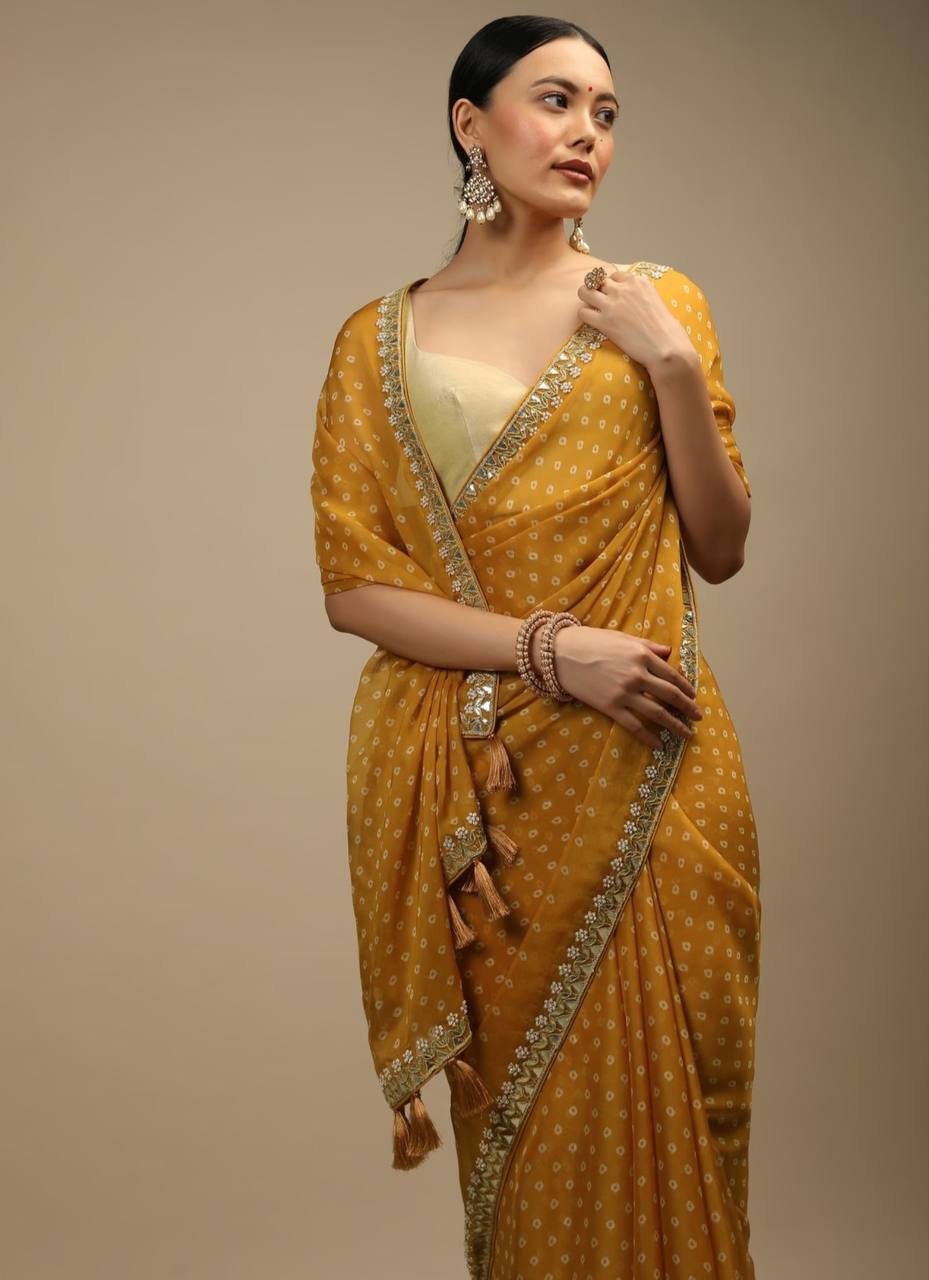 Mustard Chinon Silk with Sequence Flair