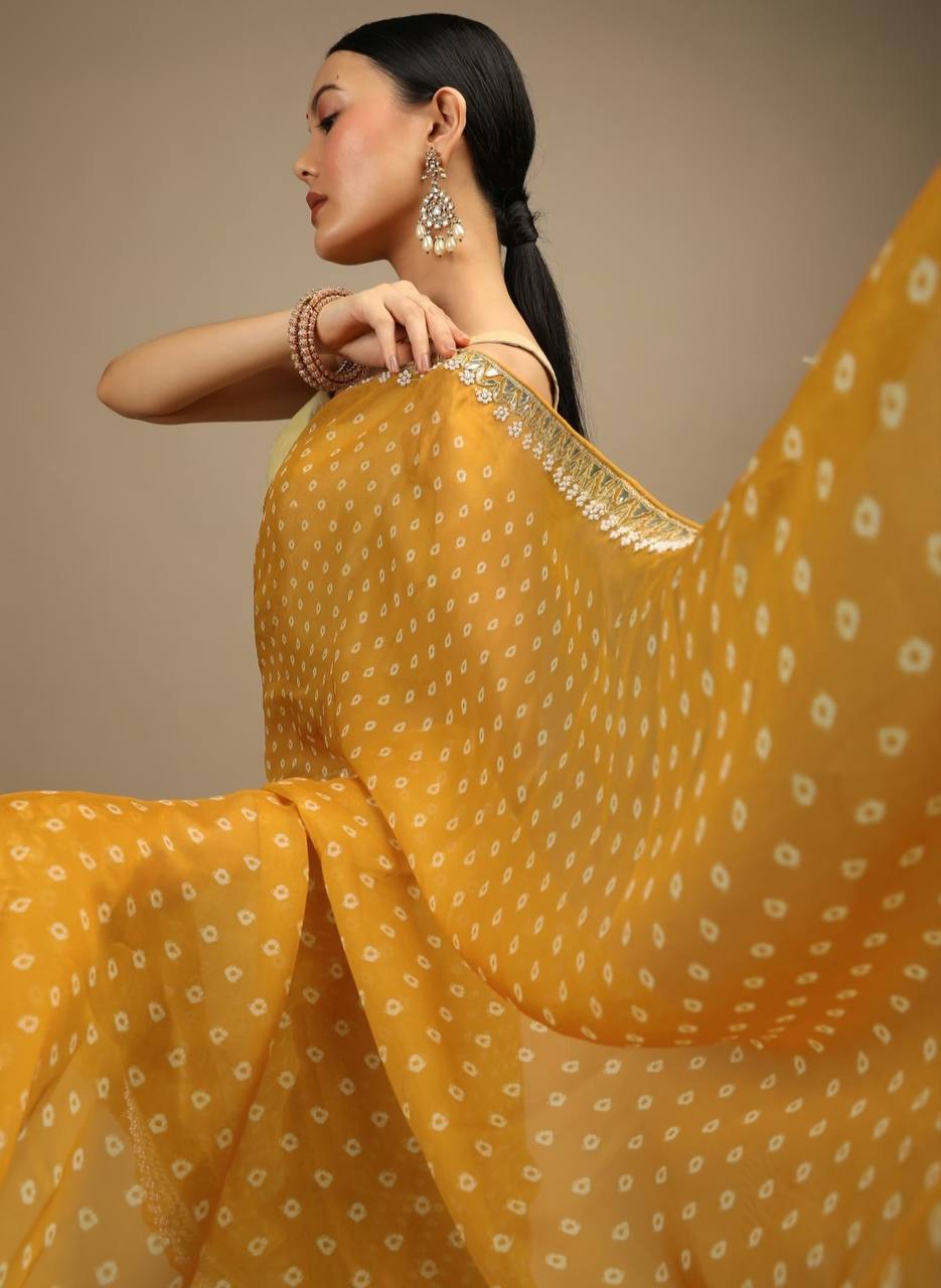 Mustard Chinon Silk with Sequence Flair