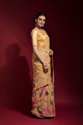 Mustard Georgette Saree with Floral Design