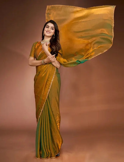 Solid/Plain Bollywood Chiffon, Silk Blend Saree  (Mustard)