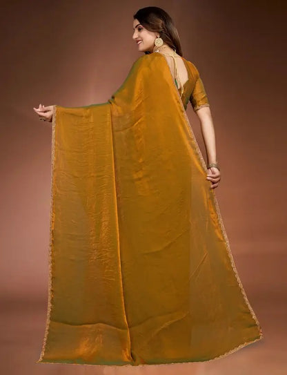 Solid/Plain Bollywood Chiffon, Silk Blend Saree  (Mustard)