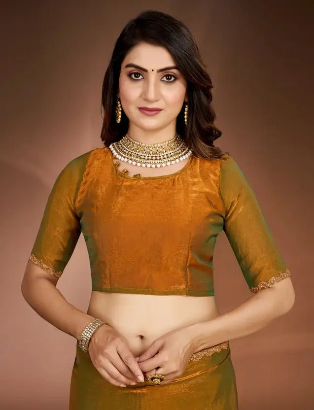 Solid/Plain Bollywood Chiffon, Silk Blend Saree  (Mustard)