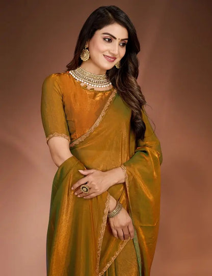 Solid/Plain Bollywood Chiffon, Silk Blend Saree  (Mustard)
