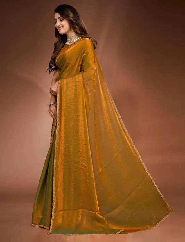Solid/Plain Bollywood Chiffon, Silk Blend Saree  (Mustard)
