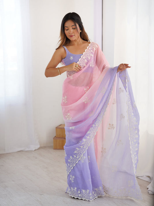 Pink And Lavander Candy Crush Party Wear Saree